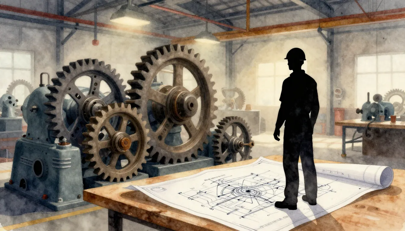 Watercolor style. Industrial factory interior, silhouette of...