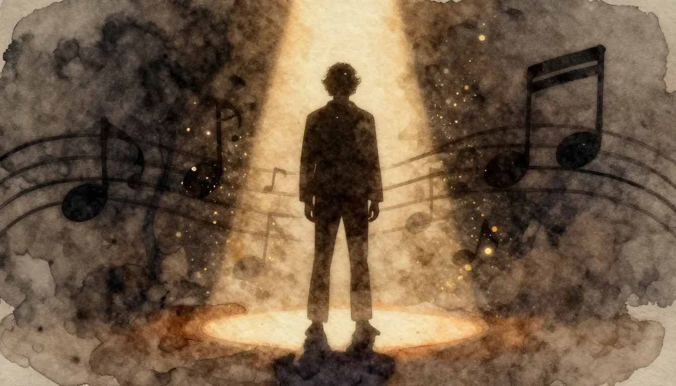 Watercolor style. A silhouette of a person standing in a bea...