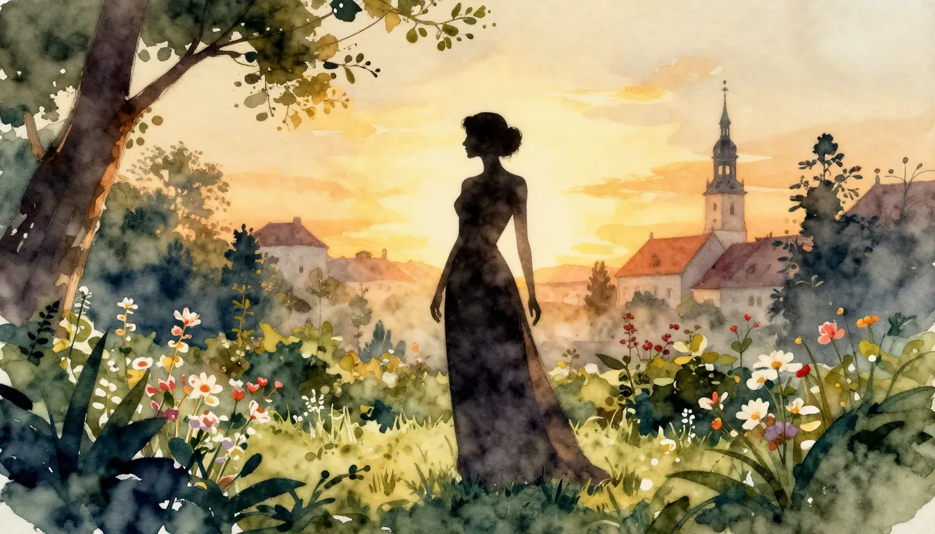 Watercolor style. A silhouette of a graceful woman standing ...