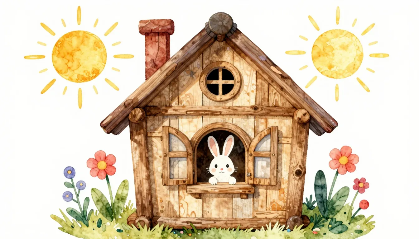 Watercolor style. A fairytale wooden house 'Teremok' with a ...