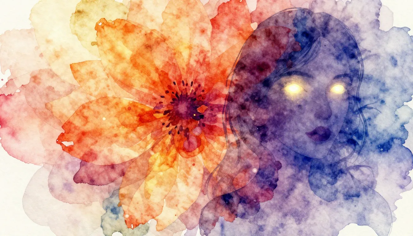 Vibrant watercolor style. Rock album cover, vibrant, warm, b...