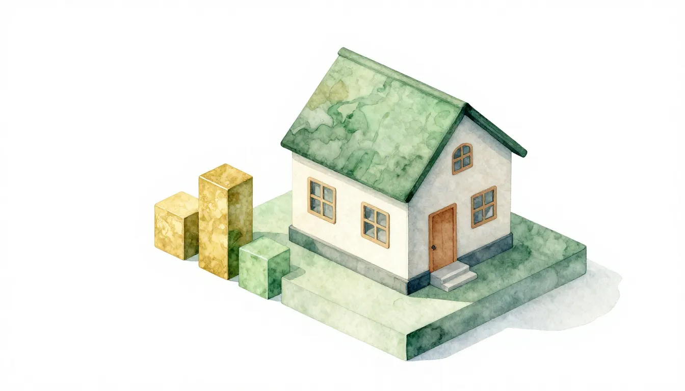Watercolor style. Minimalist 3D isometric house on top of a ...