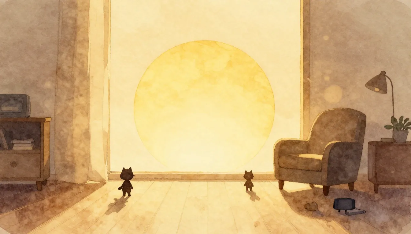 Watercolor style. Silhouette of a large sun shining over a c...