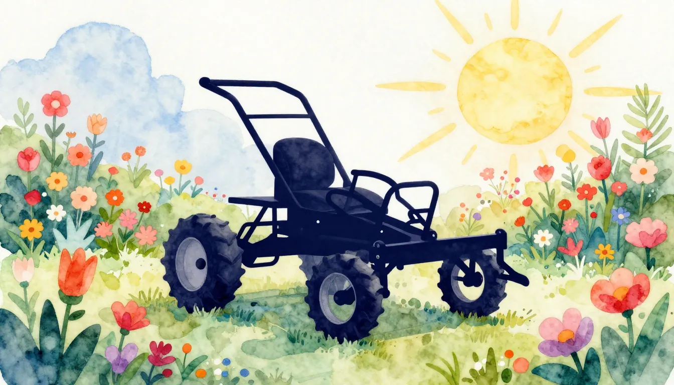 Watercolor style. A vibrant garden scene with a modern agric...