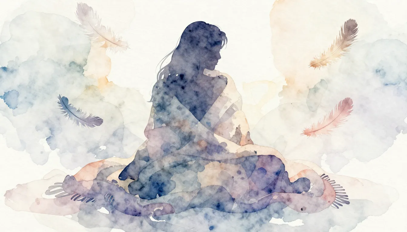 Watercolor style. Abstract silhouette of a person sitting pe...