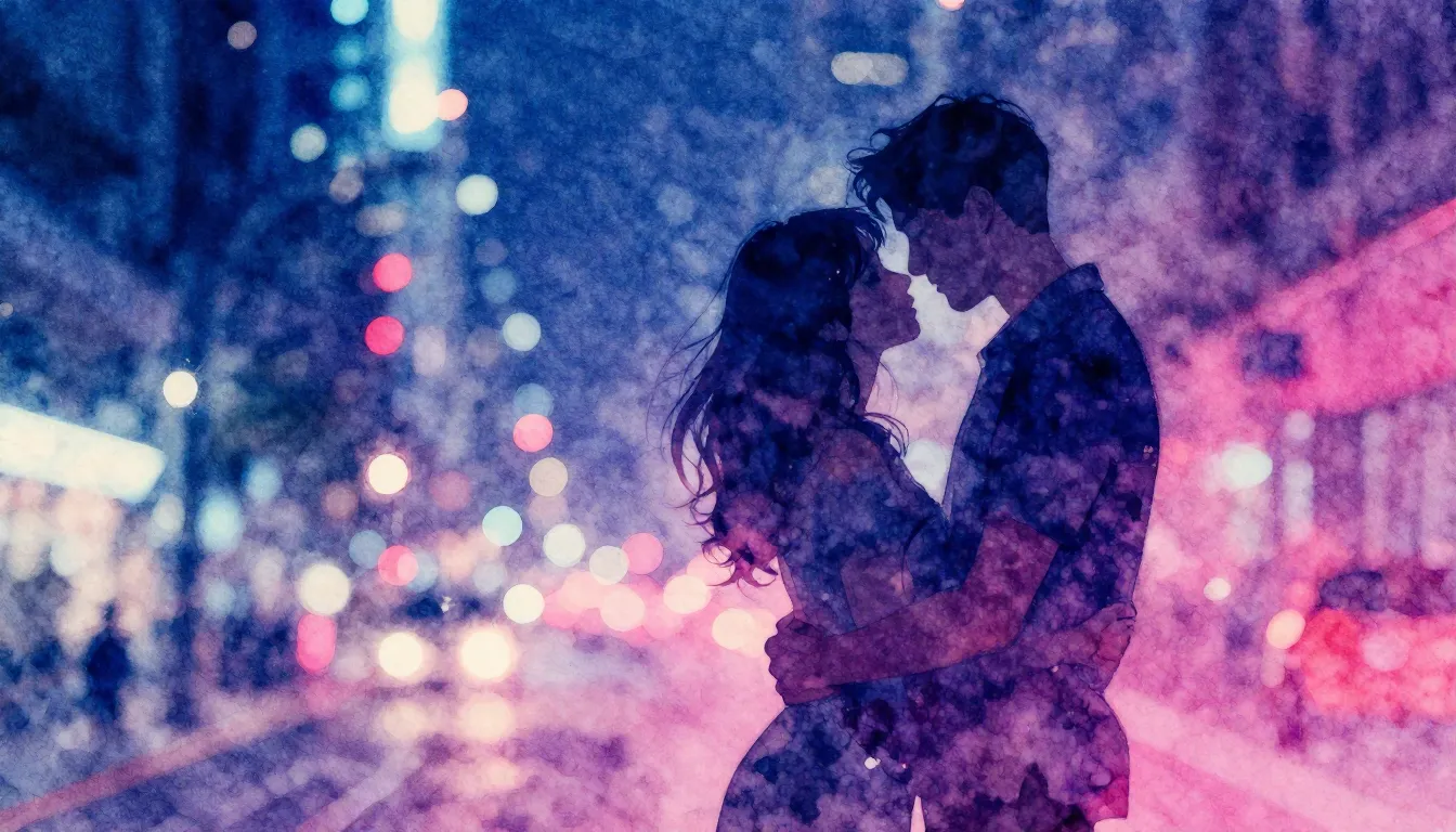 Vibrant watercolor style. Synth-pop album cover. Night city ...