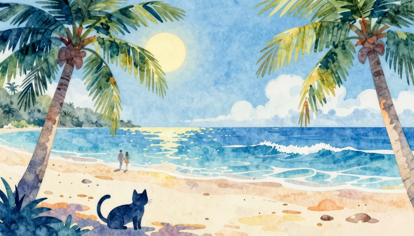 Vibrant watercolor style. Blues album cover. Tropical beach ...