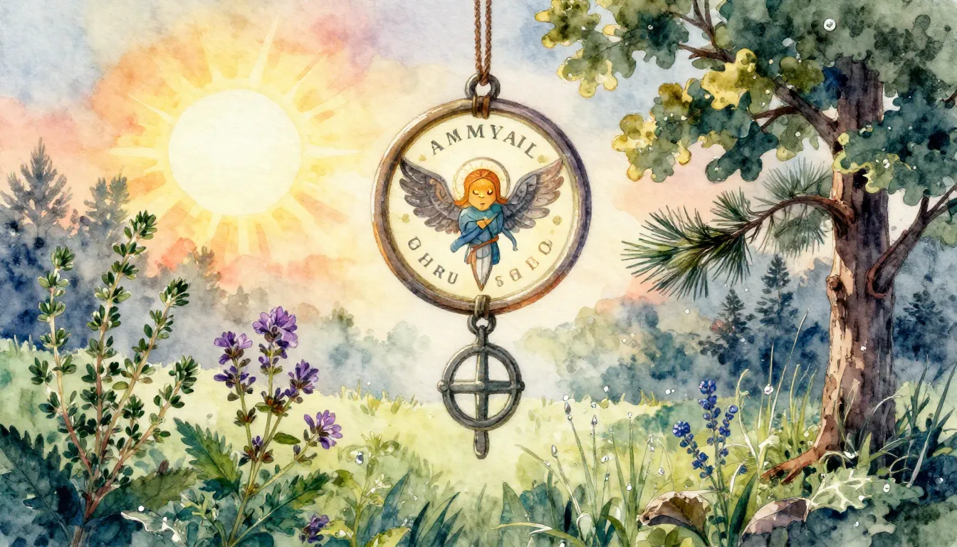 Vibrant watercolor style. Folk song cover: amulet, herbs (th...