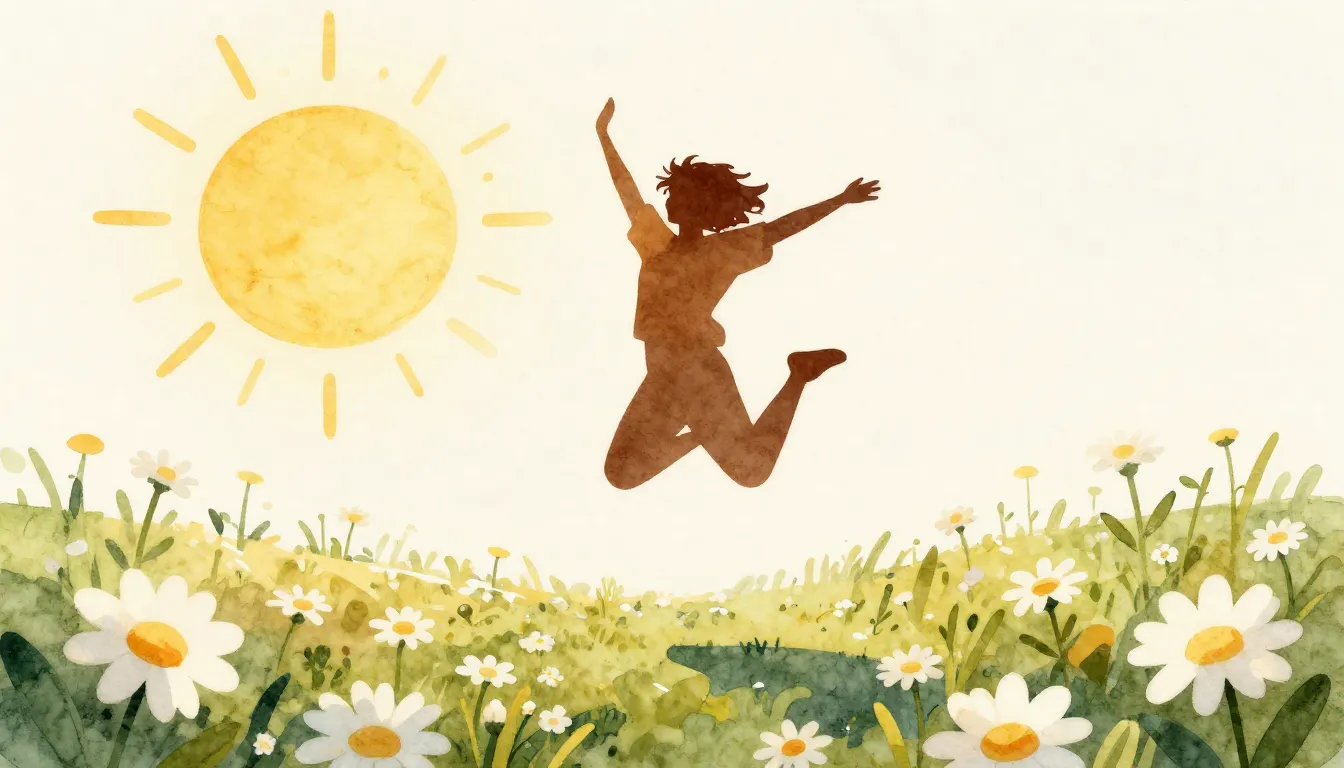 Watercolor style. A silhouette of a person jumping joyfully ...