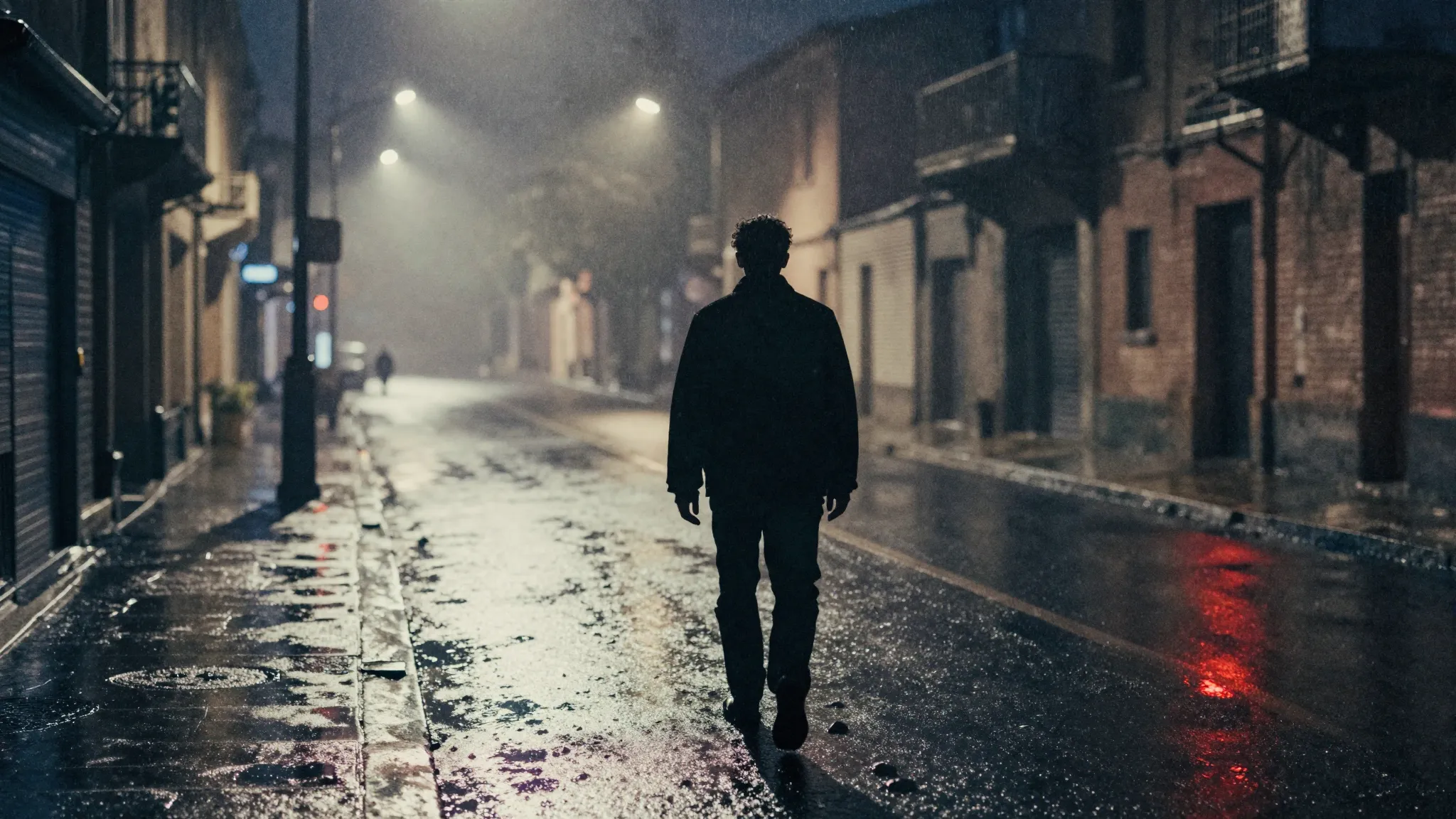 Watercolor style. Silhouette of a lonely man walking down a ...