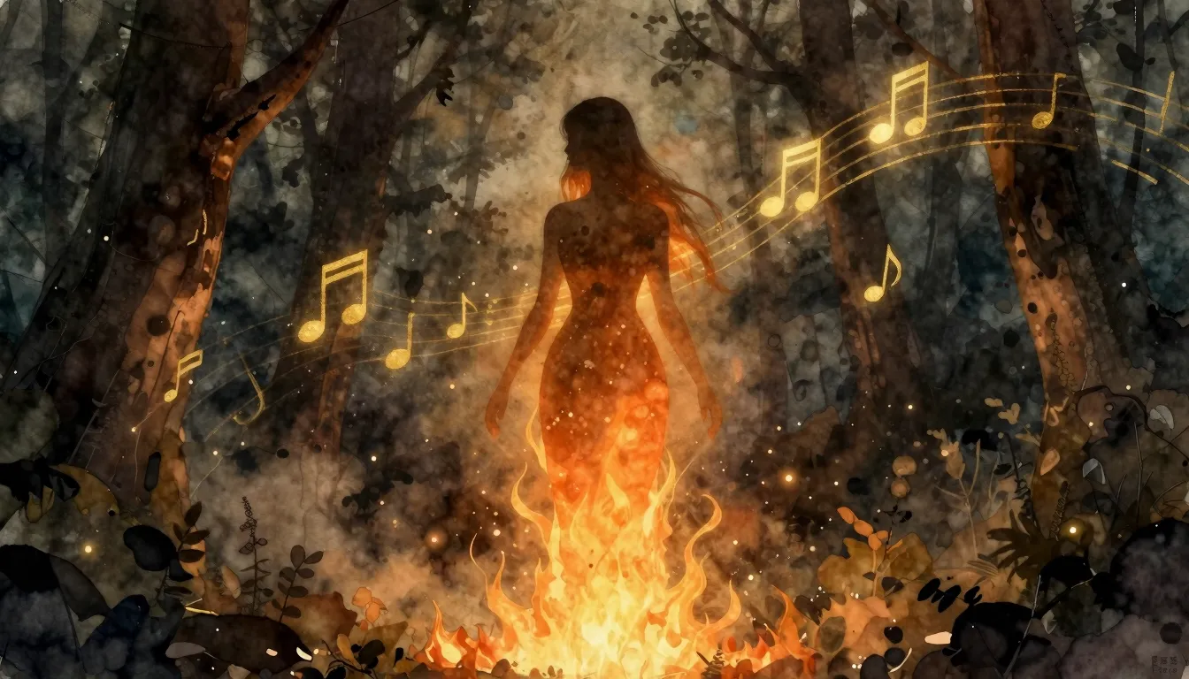 Watercolor style. A silhouette of a mystical female figure g...