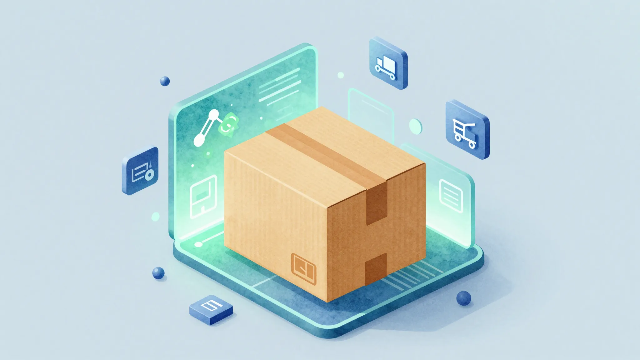 Watercolor style. 3D isometric illustration of a cardboard d...