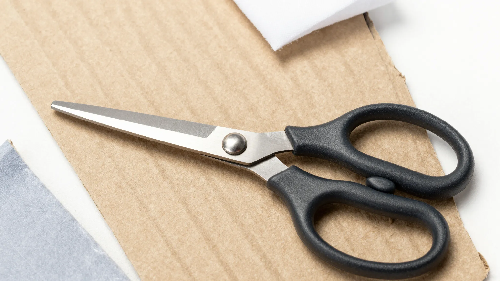 Watercolor style. Top view of stationery scissors cutting th...