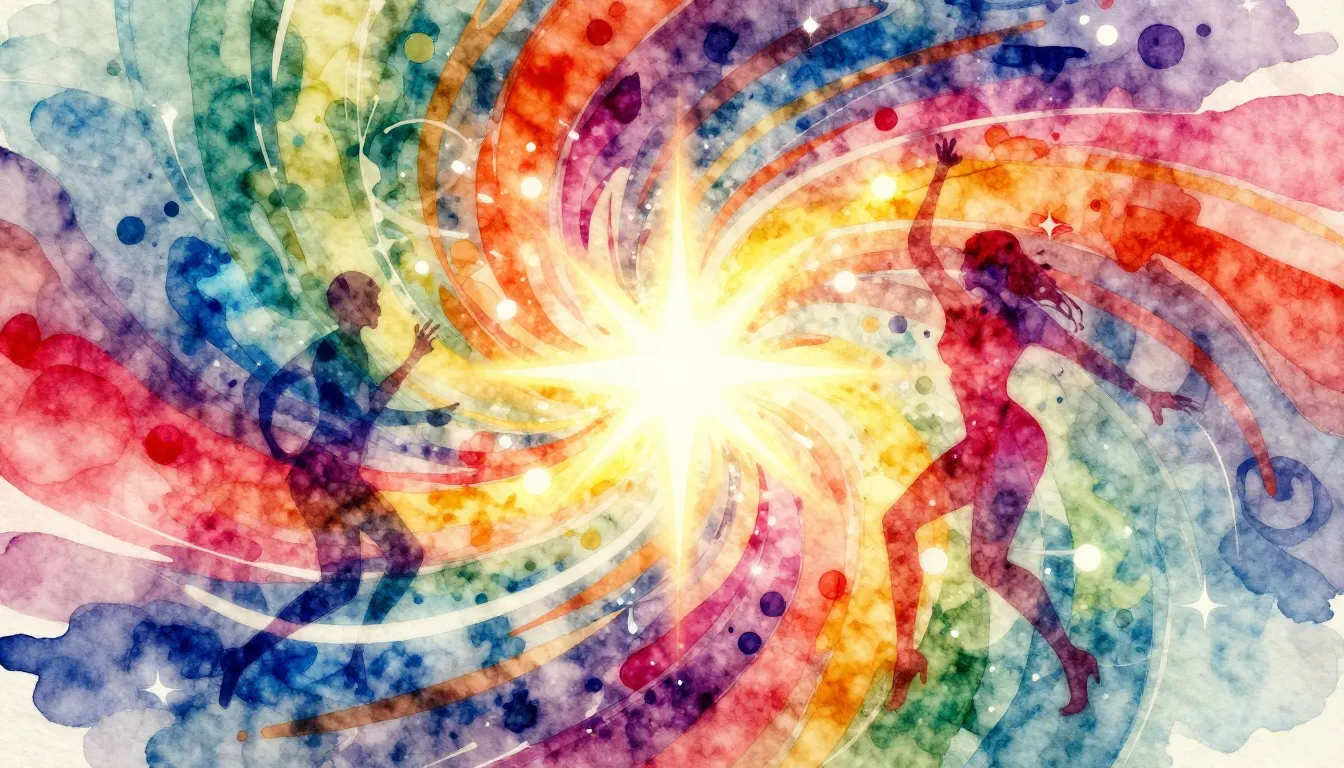 Vibrant watercolor style. Vibrant, energetic dance music alb...