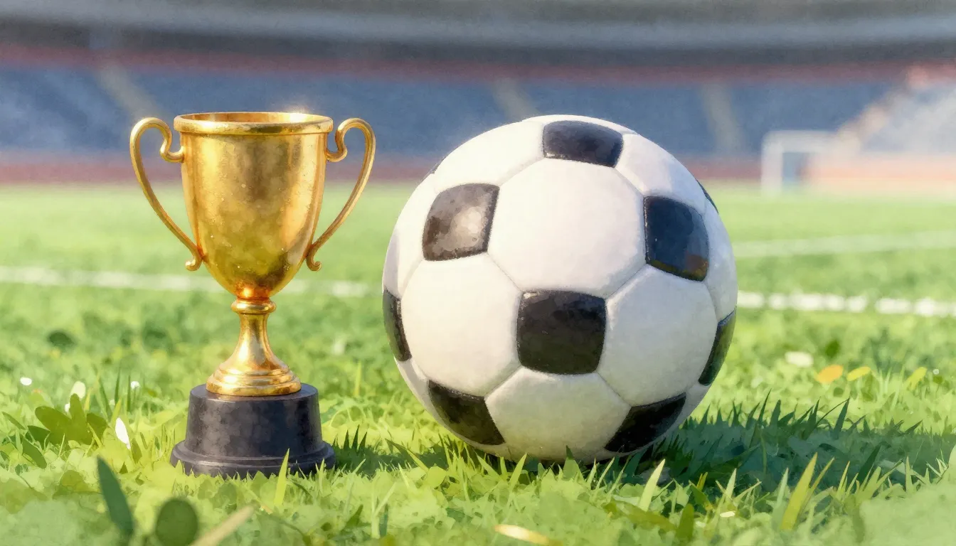 Watercolor style. A stylized soccer ball on a green field wi...