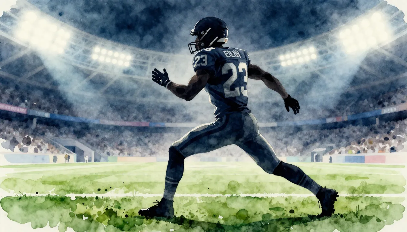 Watercolor style. Silhouette of a football player in a dynam...