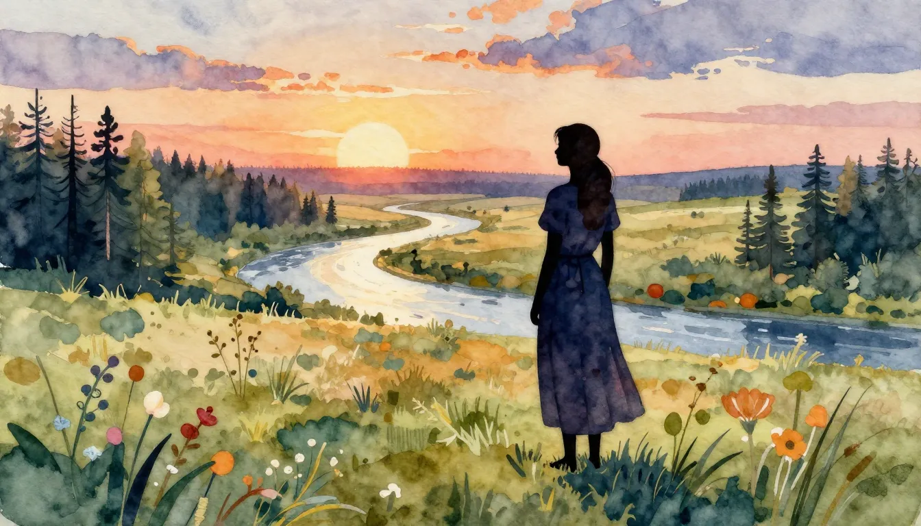 Watercolor style. Silhouette of a woman standing in a vast R...
