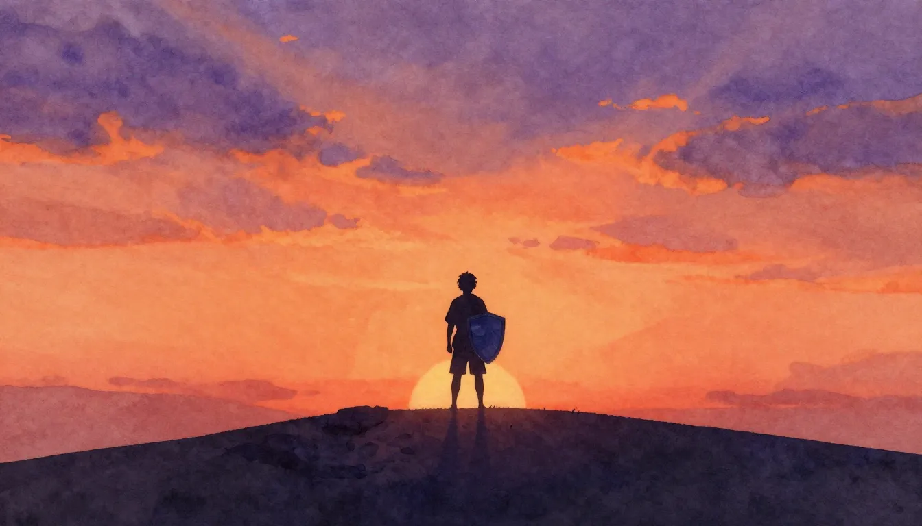 Watercolor style. Silhouette of a lone figure standing on a ...