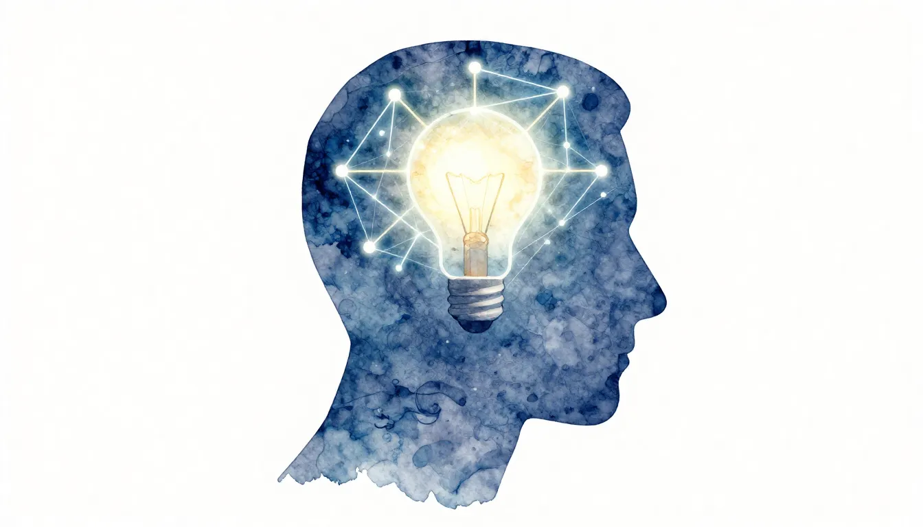 Watercolor style. Stylized silhouette of a person's head wit...