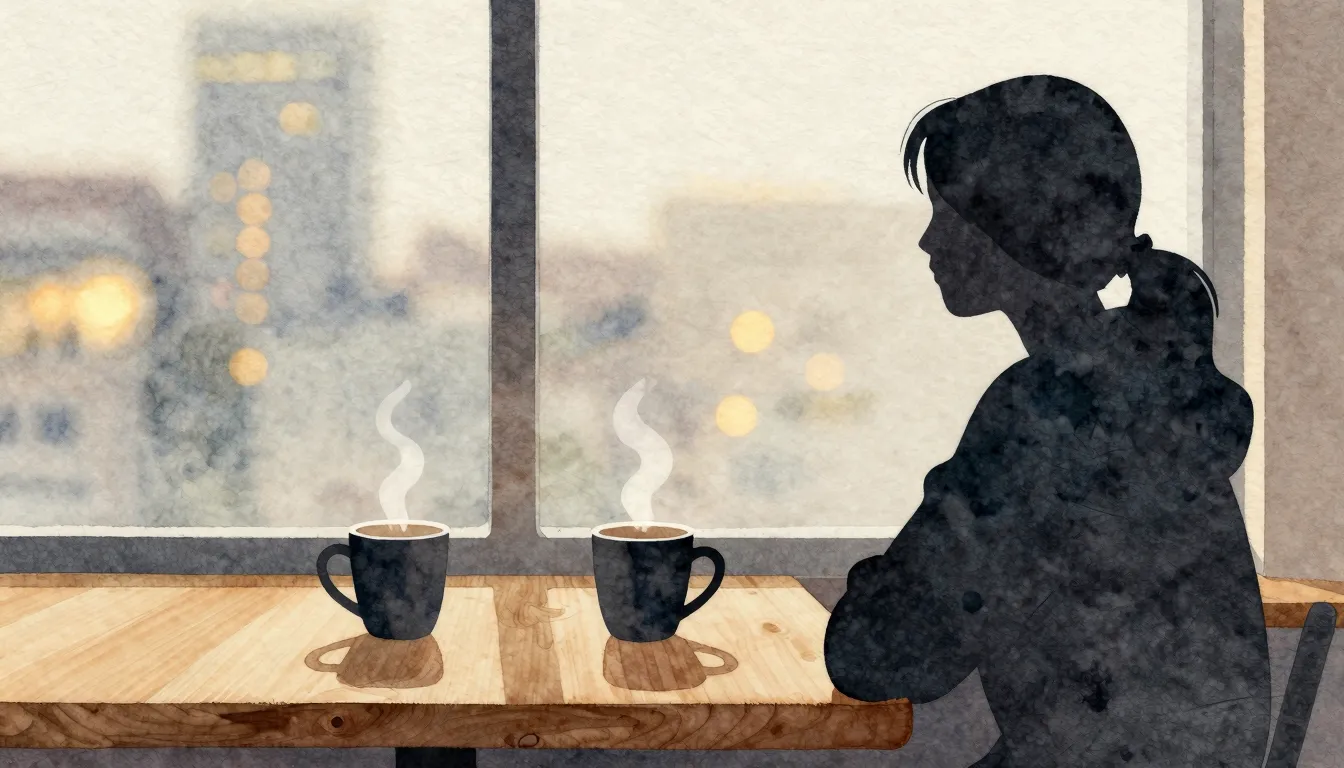 Watercolor style. Silhouette of a person by a window, two st...