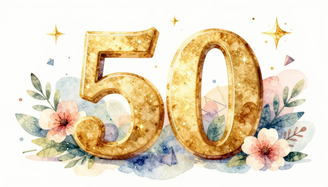 Watercolor style. A festive 3D composition with a large gold...