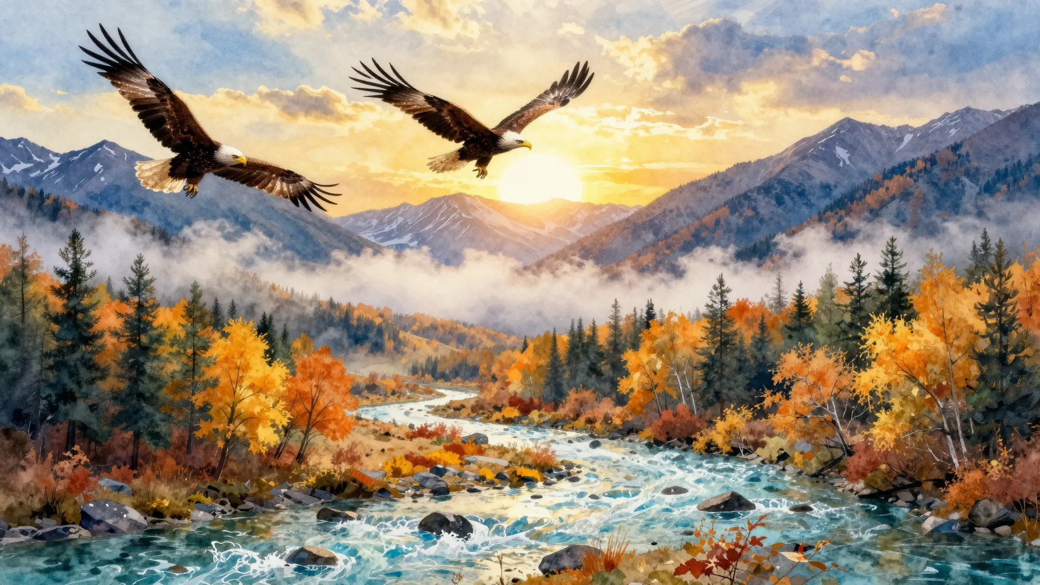 Vibrant watercolor style. Classical music album cover. Majes...