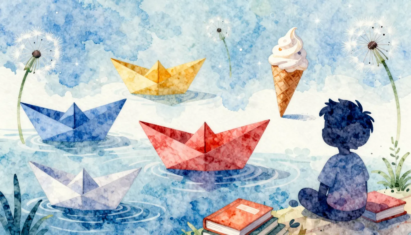 Vibrant watercolor style. Children's song album cover. Whims...