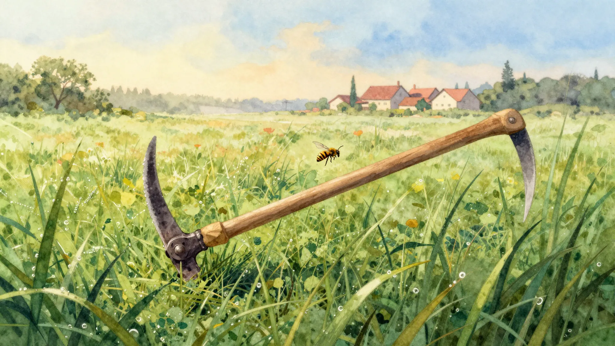 Vibrant watercolor style. Hip-hop album cover. Rural morning...