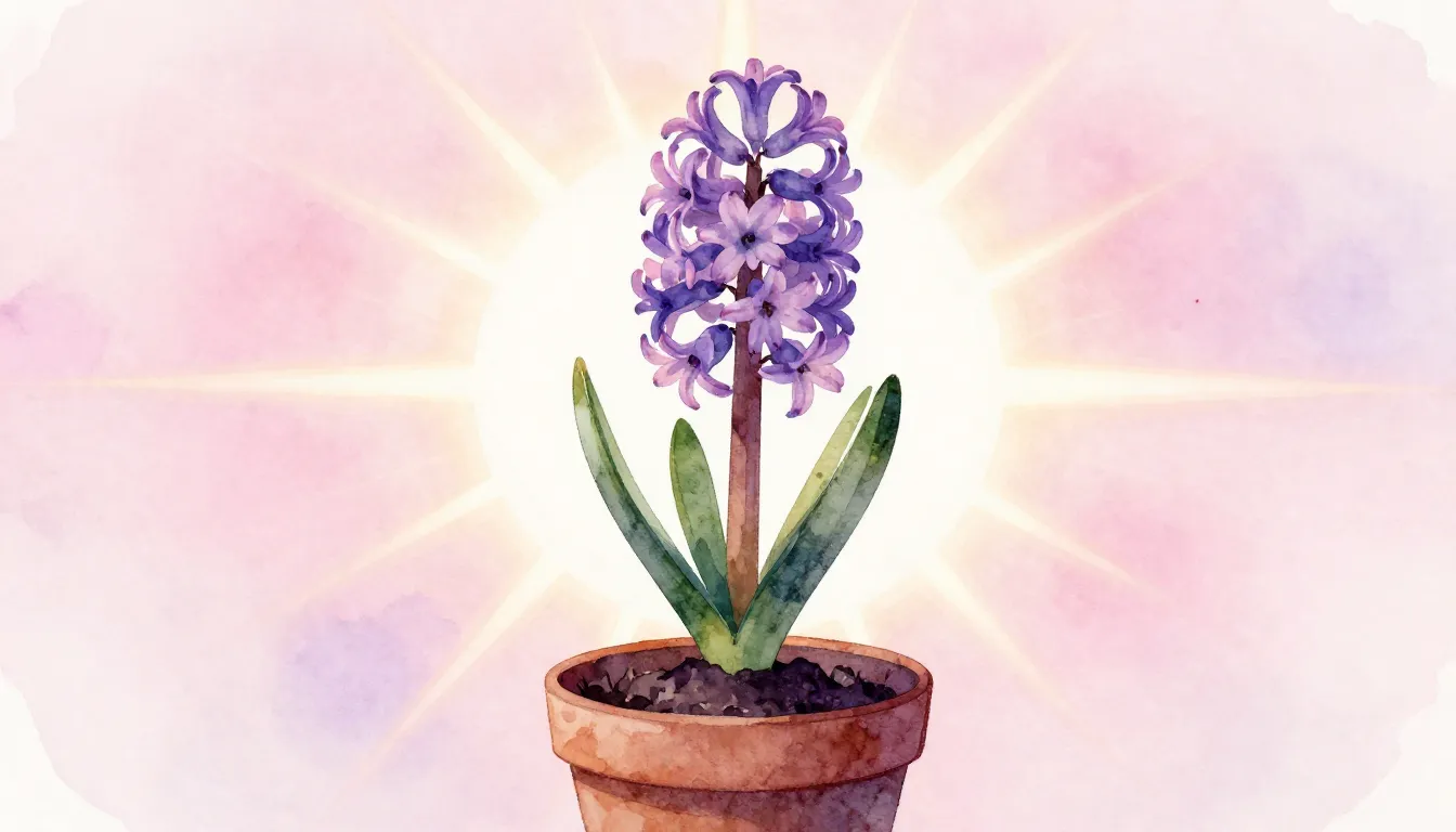 Watercolor style. Silhouette of a blooming hyacinth in a pot...