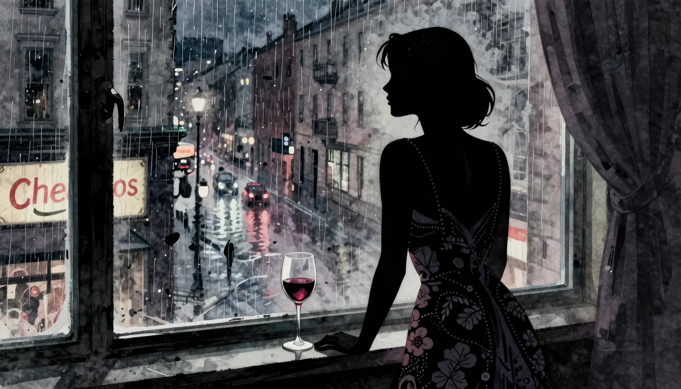Watercolor style. A silhouette of a woman in a beautiful dre...
