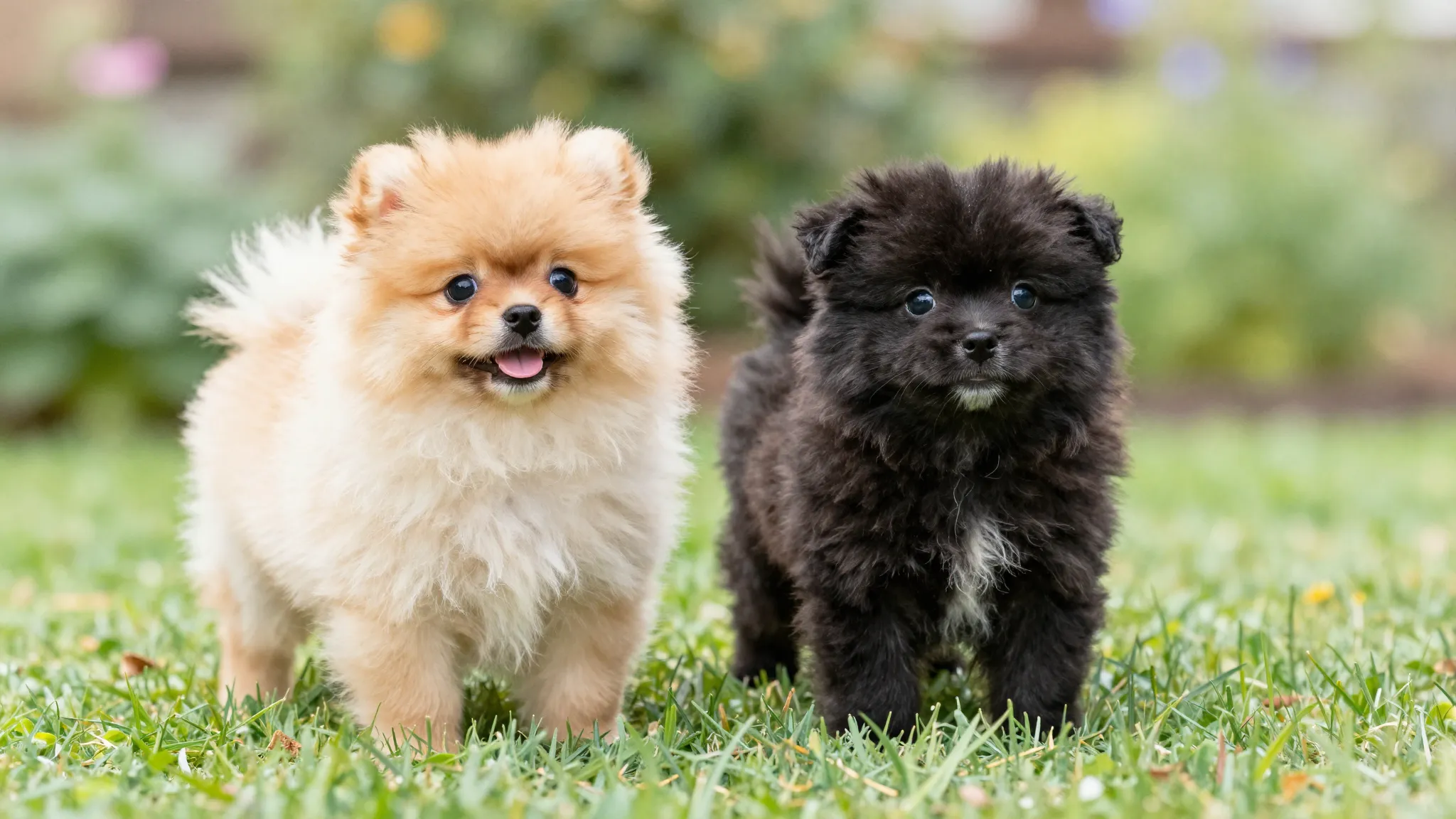 Watercolor style. A miniature marble-colored Pomeranian pupp...