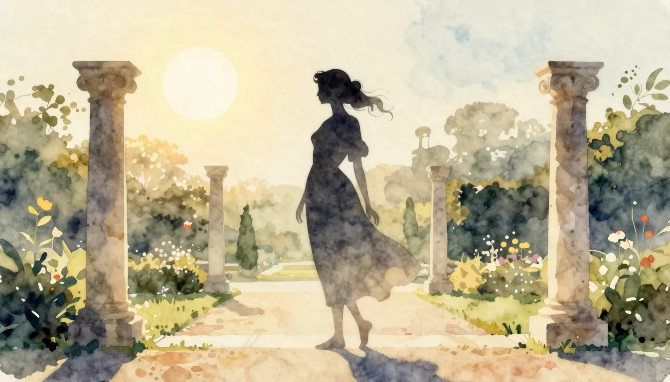 Watercolor style. Silhouette of a graceful woman standing in...