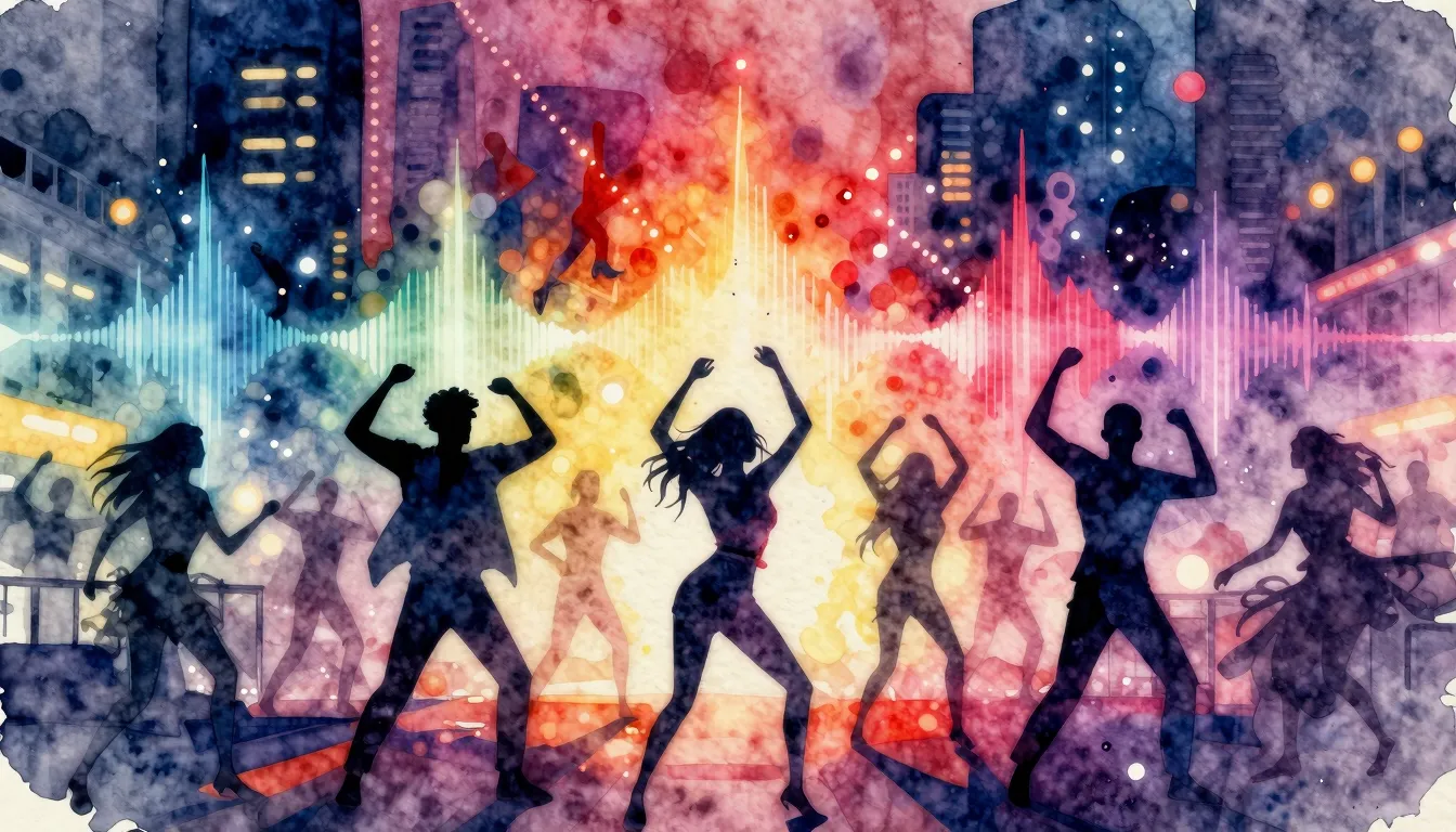Vibrant watercolor style. Dynamic rap album cover, abstract,...