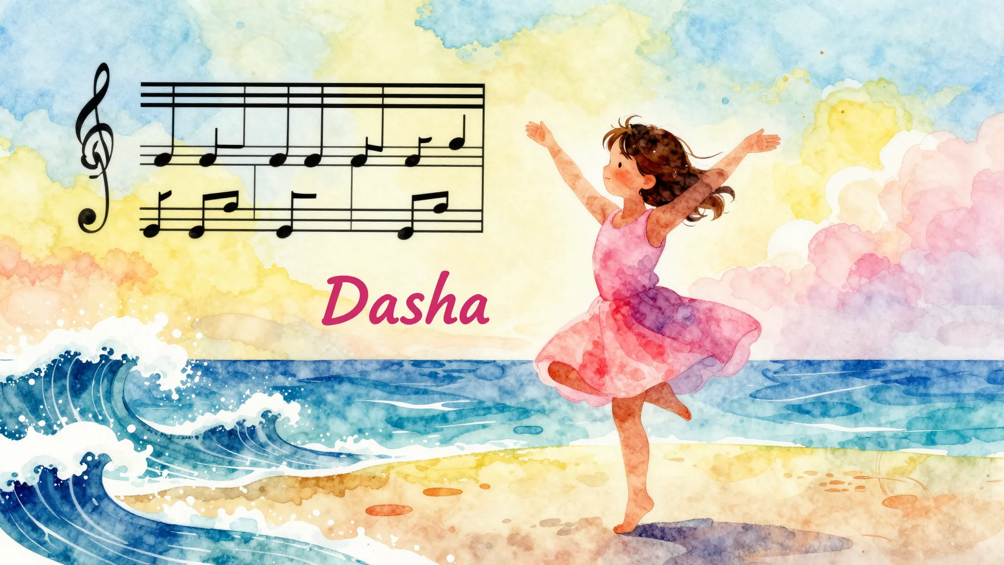 Vibrant watercolor style. Birthday song for Dasha, 8 years o...