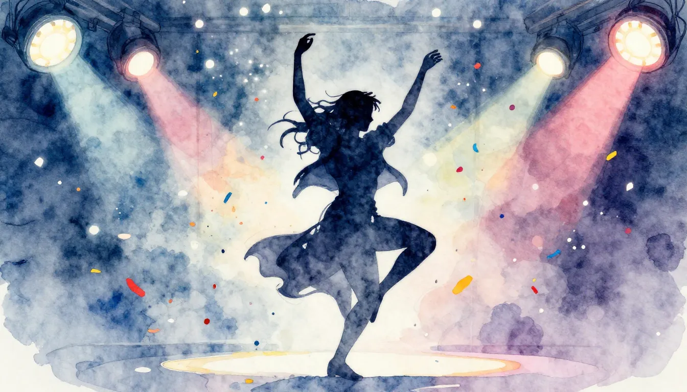 Watercolor style. Silhouette of a dancing person surrounded ...