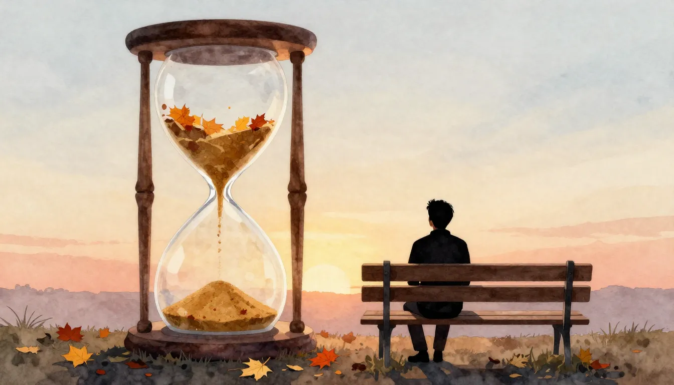 Watercolor style. A silhouette of a person sitting on a wood...