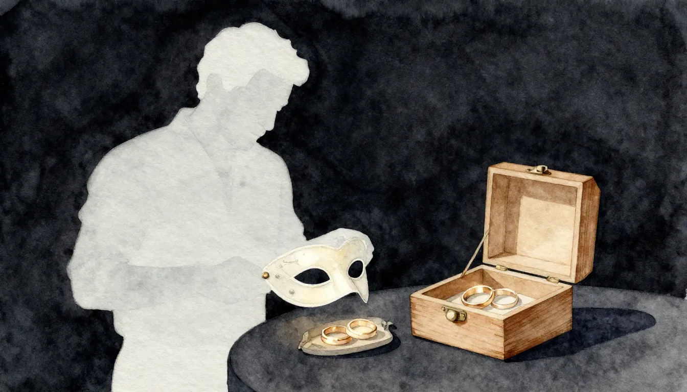 Watercolor style. A silhouette of a man putting a carnival m...