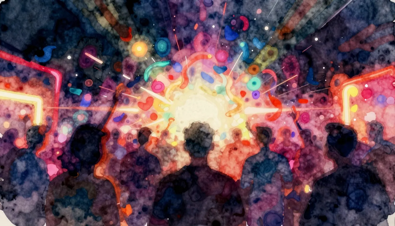 Vibrant watercolor style. Abstract trance album cover, neon ...