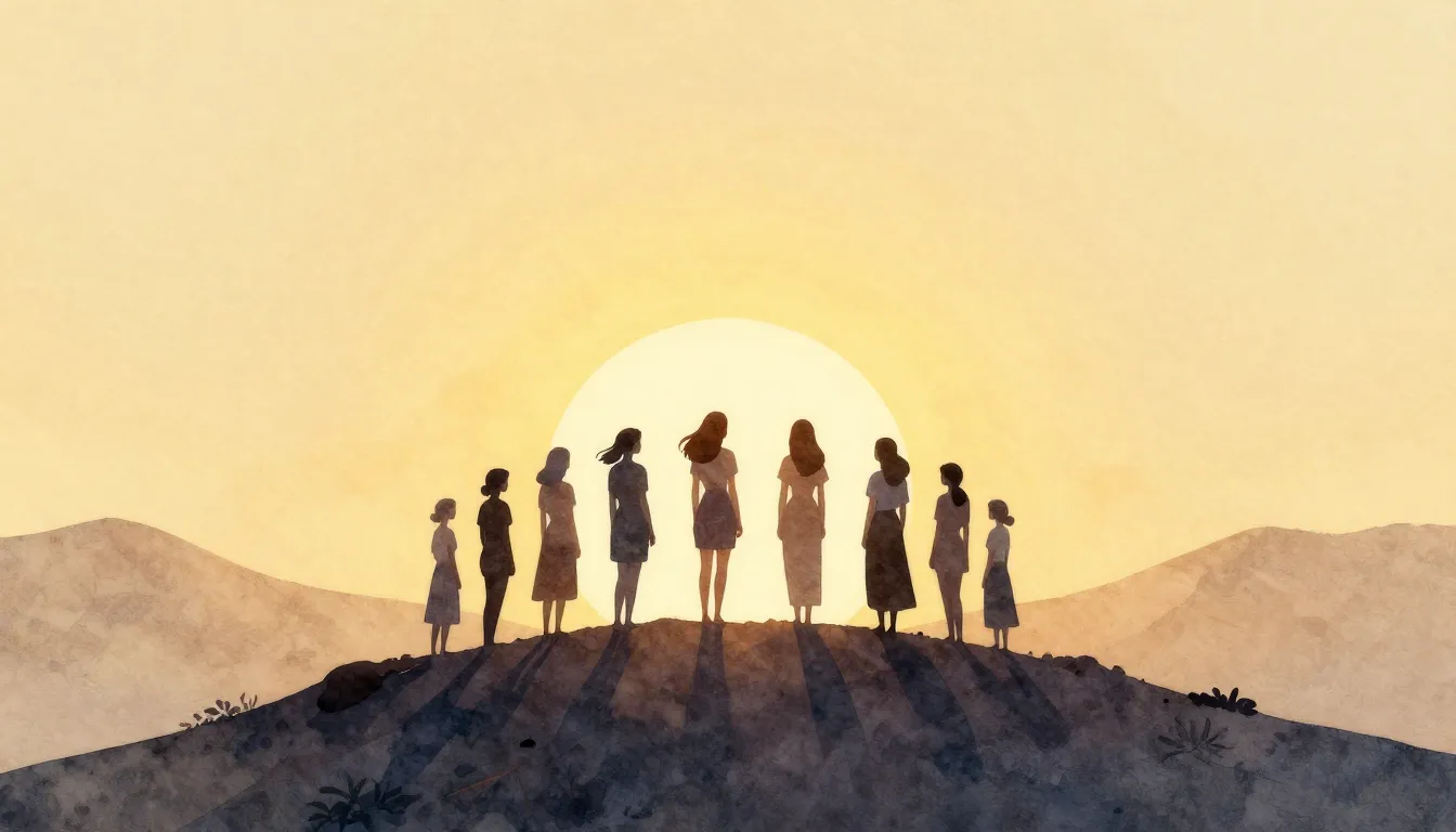 Watercolor style. Silhouettes of a group of women standing t...