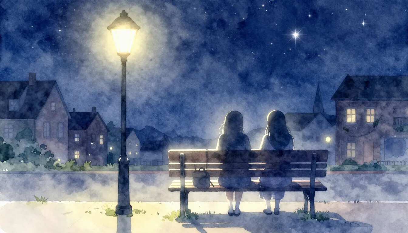 Watercolor style. A silhouette of two female friends sitting...