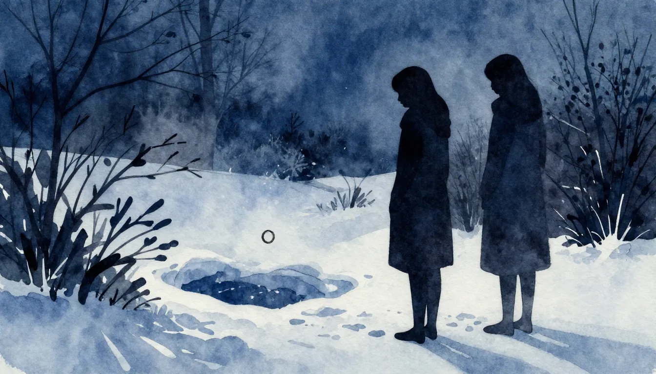 Watercolor style. Two female silhouettes standing near dark ...