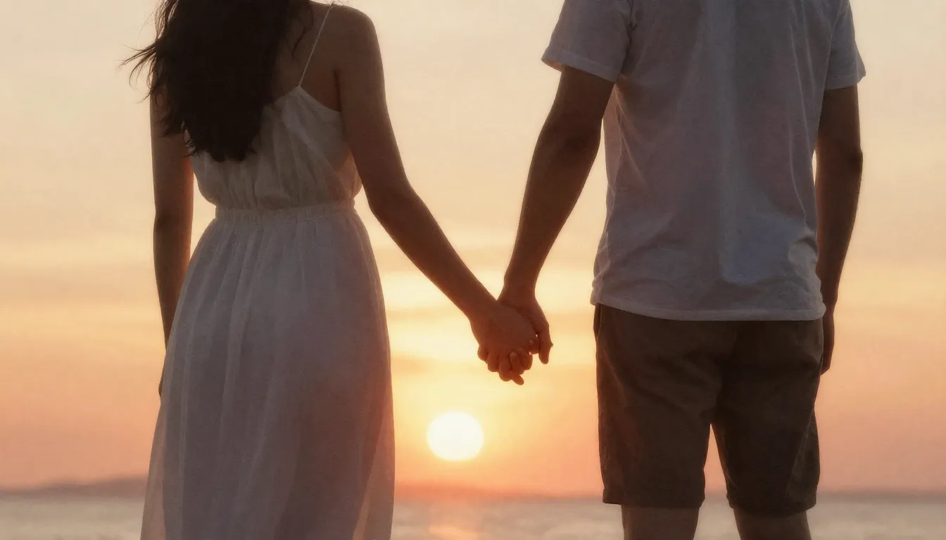 Watercolor style. A romantic silhouette of a couple holding ...