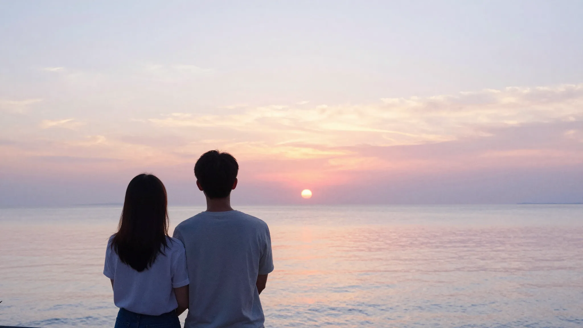 Watercolor style. Silhouette of a couple watching a sunrise ...