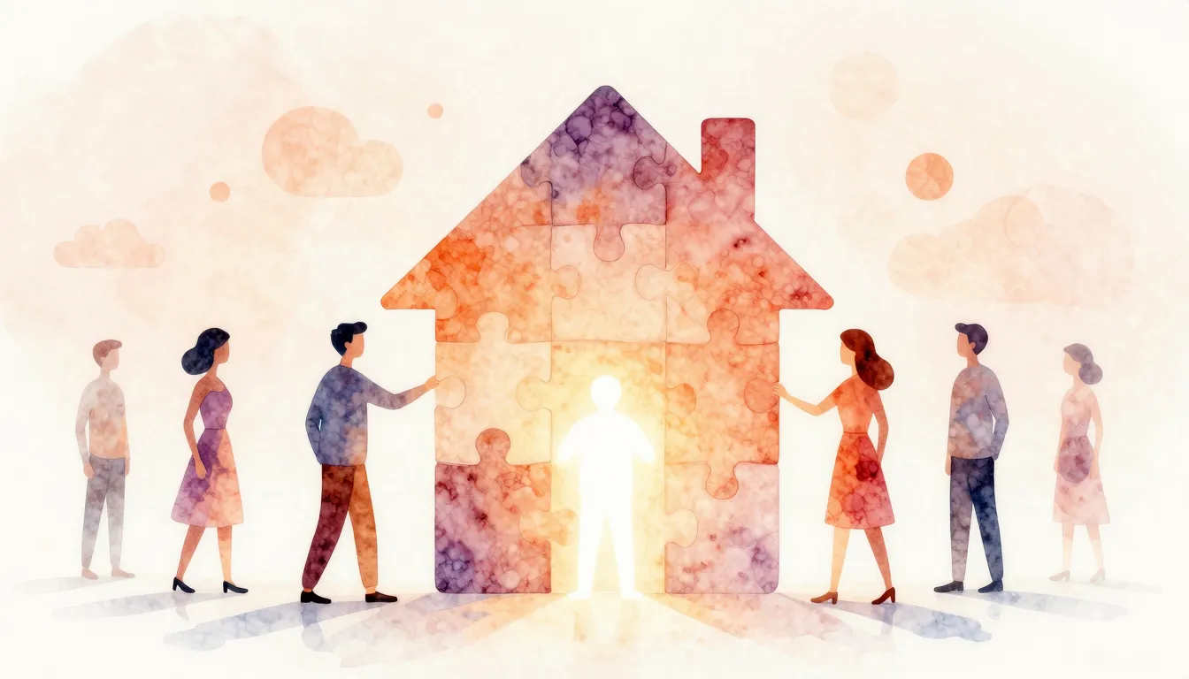 Watercolor style. A stylized, minimalist image of a team of ...