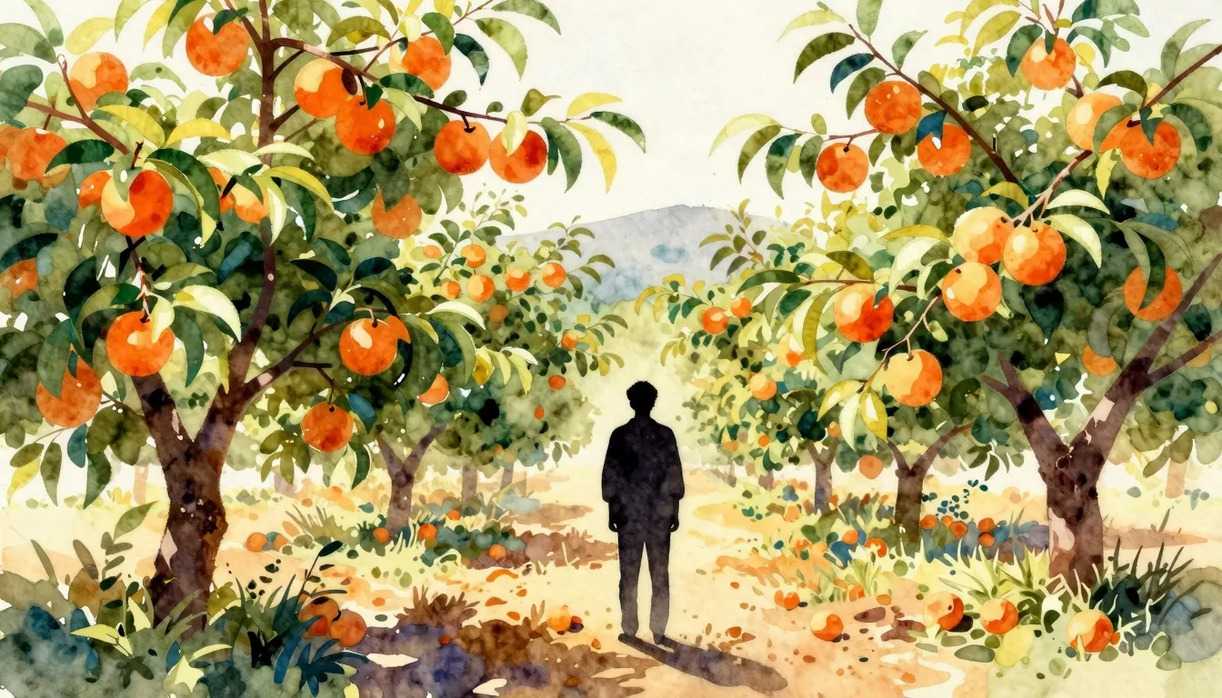 Watercolor style. A silhouette of a person standing in a sun...