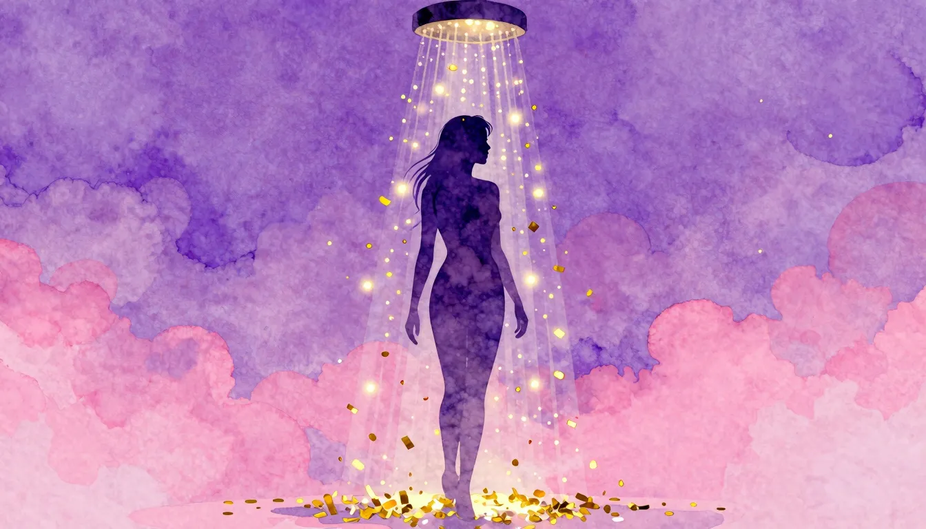 Watercolor style. A silhouette of a woman standing in a show...