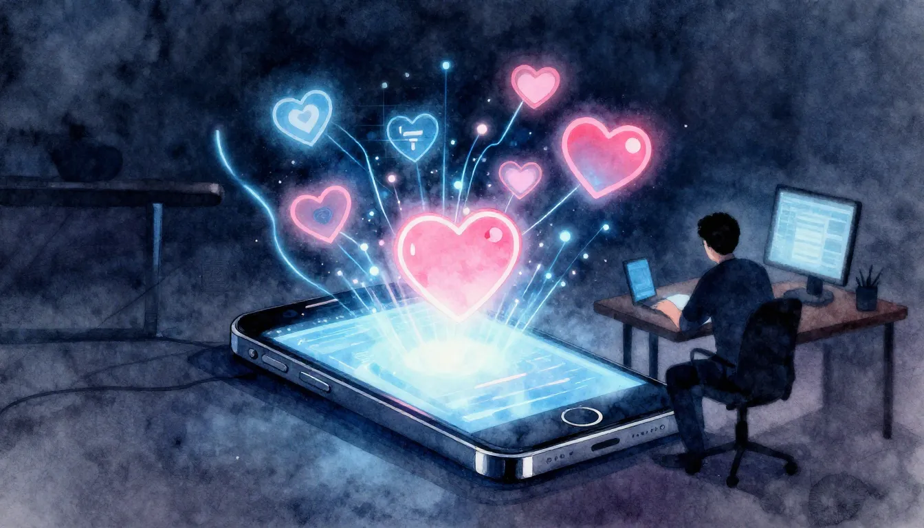 Watercolor style. A glowing smartphone screen in a dark room...