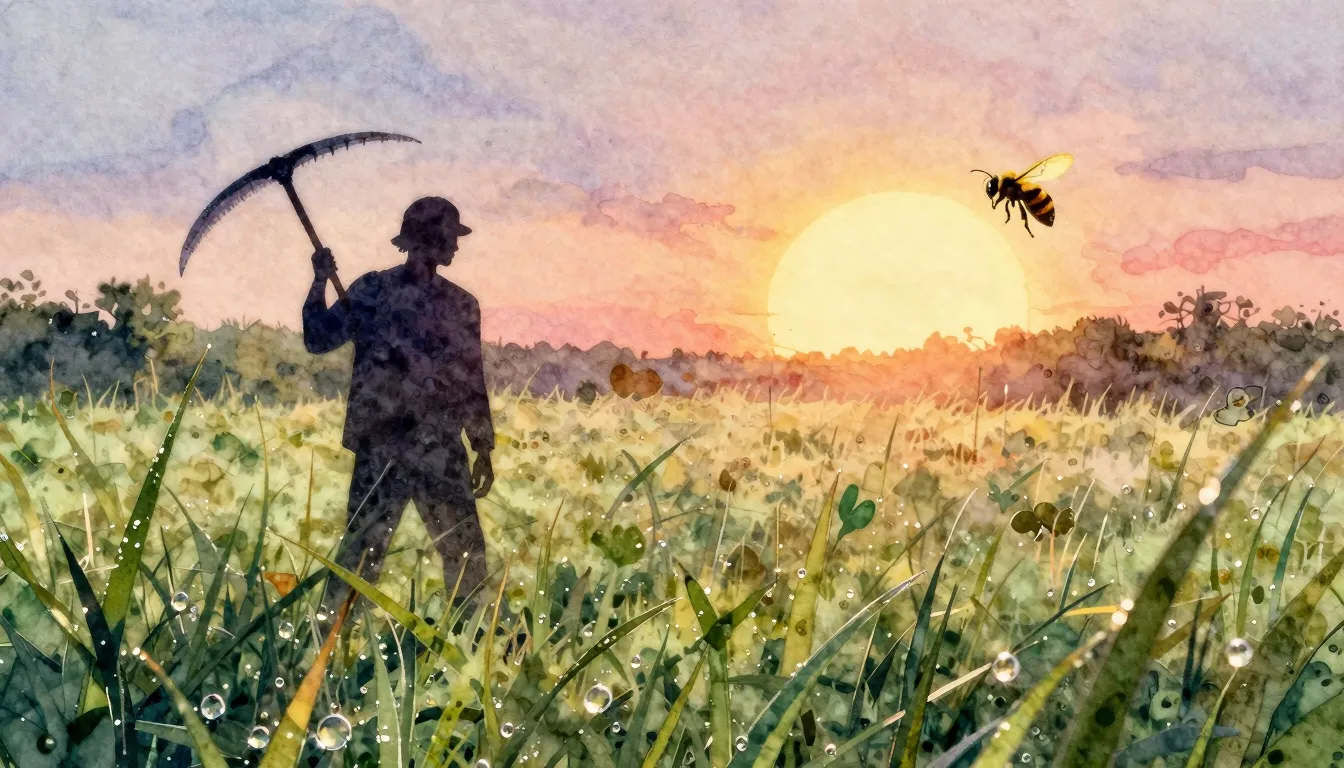 Vibrant watercolor style. Hip-hop album cover, rural morning...
