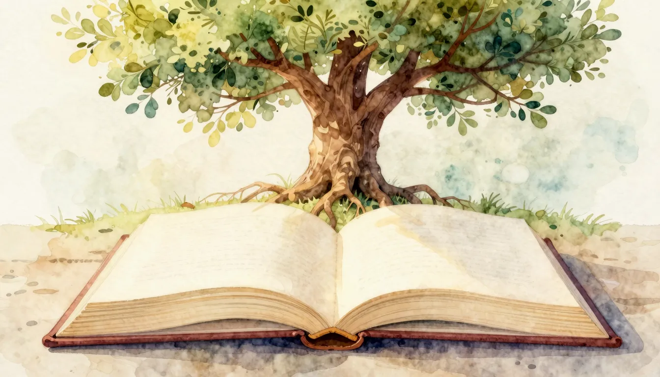Watercolor style. An open book with light emanating from its...