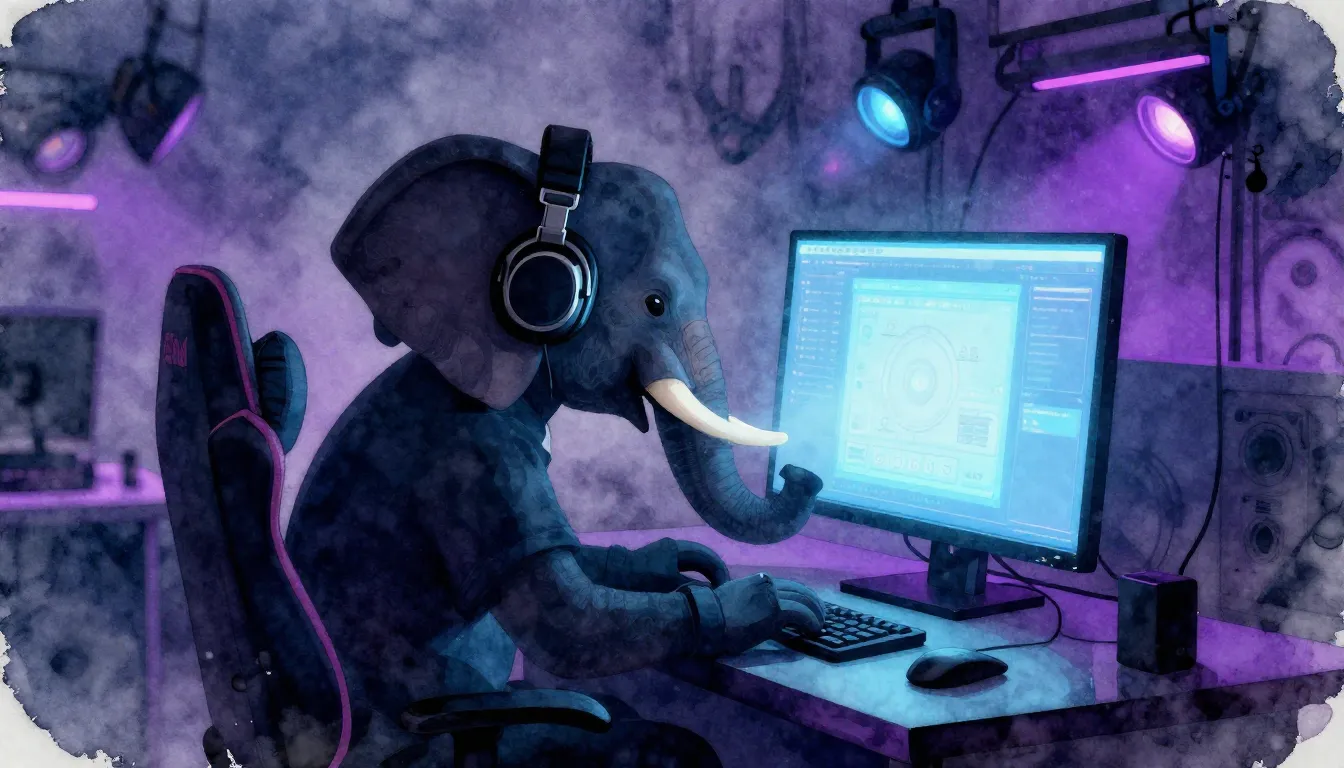 Watercolor style. A silhouette of a large elephant wearing p...